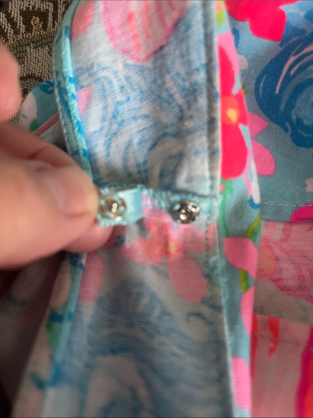 Lilly Pulitzer Aqua Dress with Pink Floral Ruffles - Picture 7 of 7
